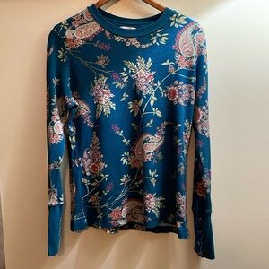 Sundance Waffle Knit Cotton Long Sleeve Henley with Paisley Print